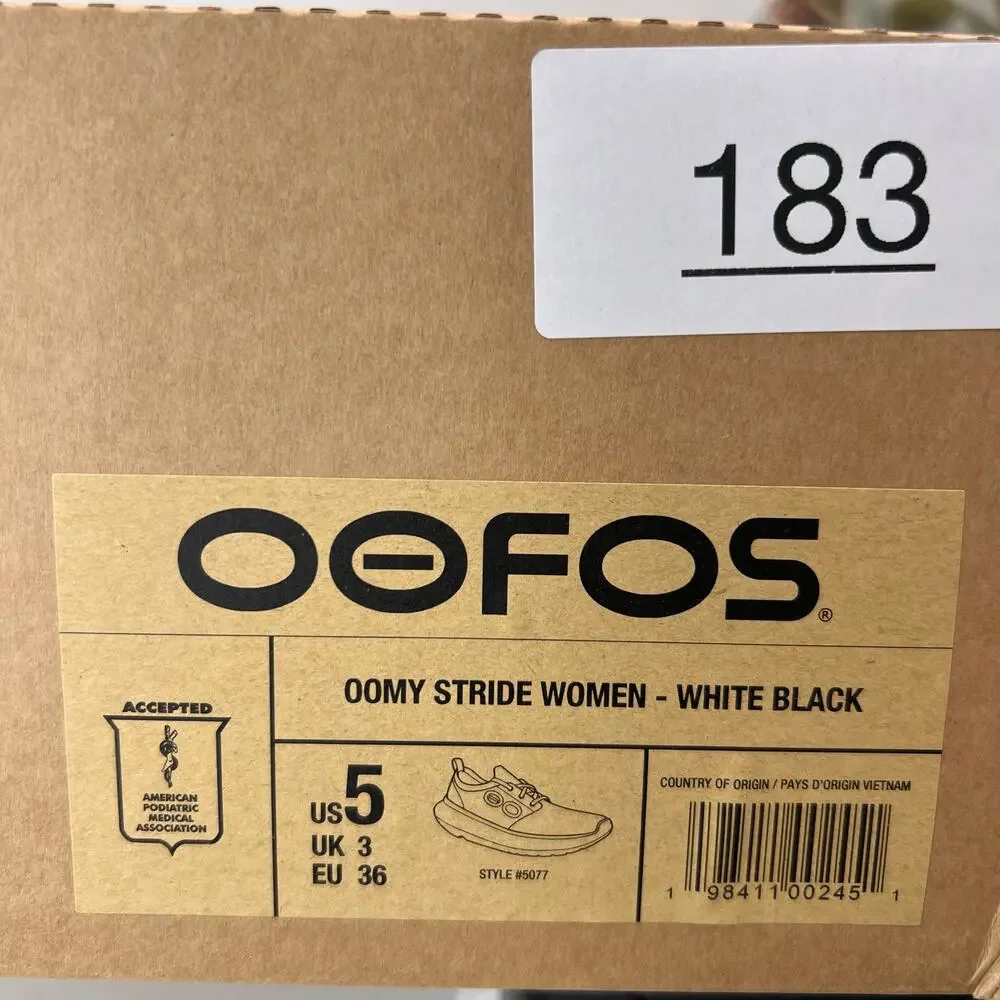 OOFOS OOmy Stride Recovery Sneakers White/Black Style 5077 Women's 5 Athleisure